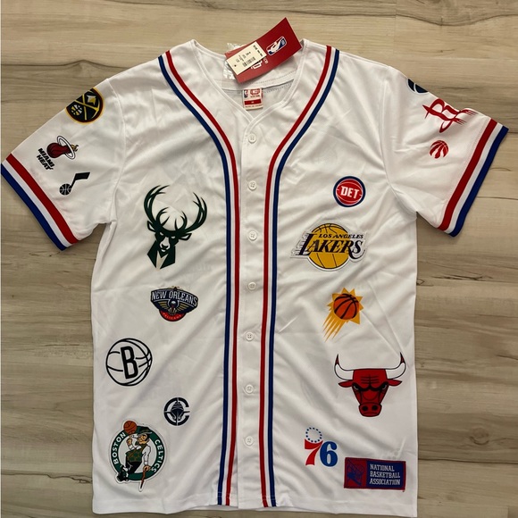 NBA Other - NBA White Short Sleeve Shirt with Team Logos